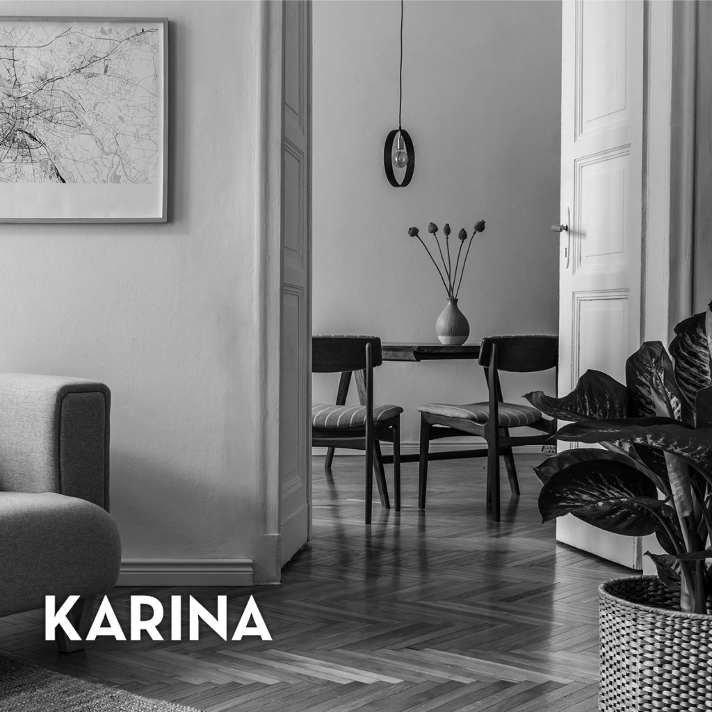 Magefoleleser Karina En elegant stue i sorthvitt.